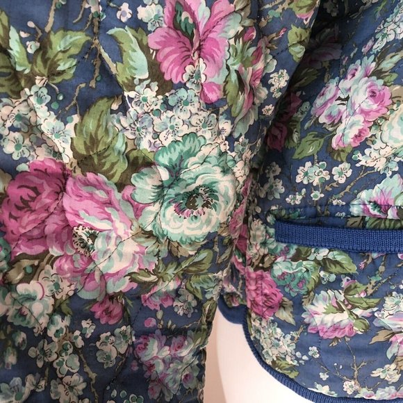 Vintage GEIGER AUSTRIA QUILTED JACKET BLUE FLORAL 36 S SM Small - Picture 9 of 9